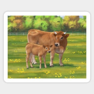 French Aubrac Cow and Cute Calf Sticker